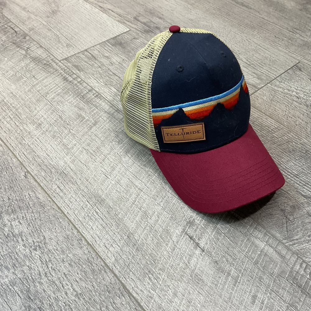 Telluride Locale Outdoor Trucker‎ Hat Cap Colorado Mountain Patch Maroon Navy
